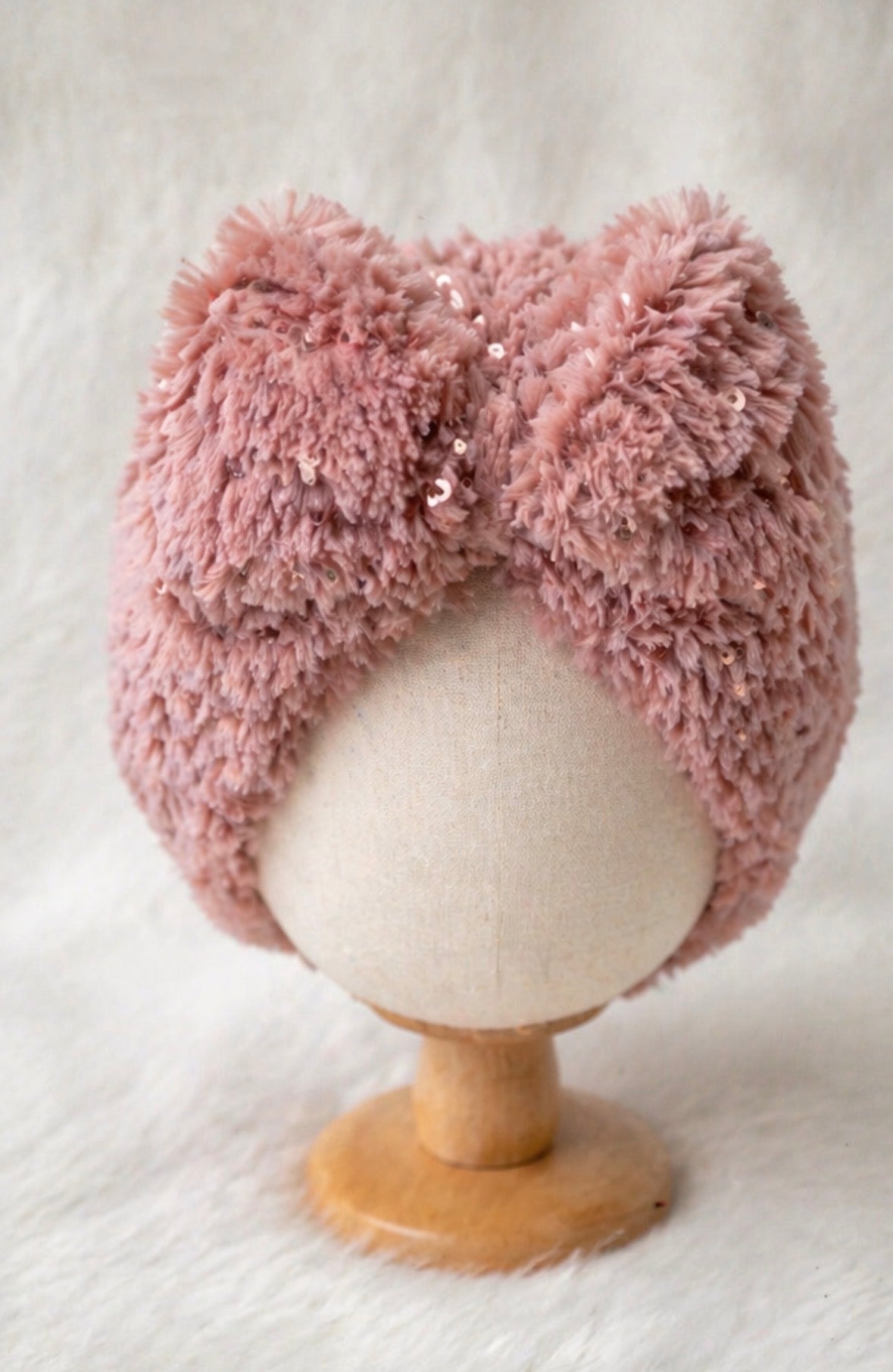 Blush Pink Baby Turban Hat with Bow | Soft Winter Headwrap