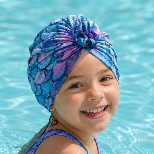 Mermaid Scale Turban | Swim Headwrap for Girls and adults| waterproof swim cap