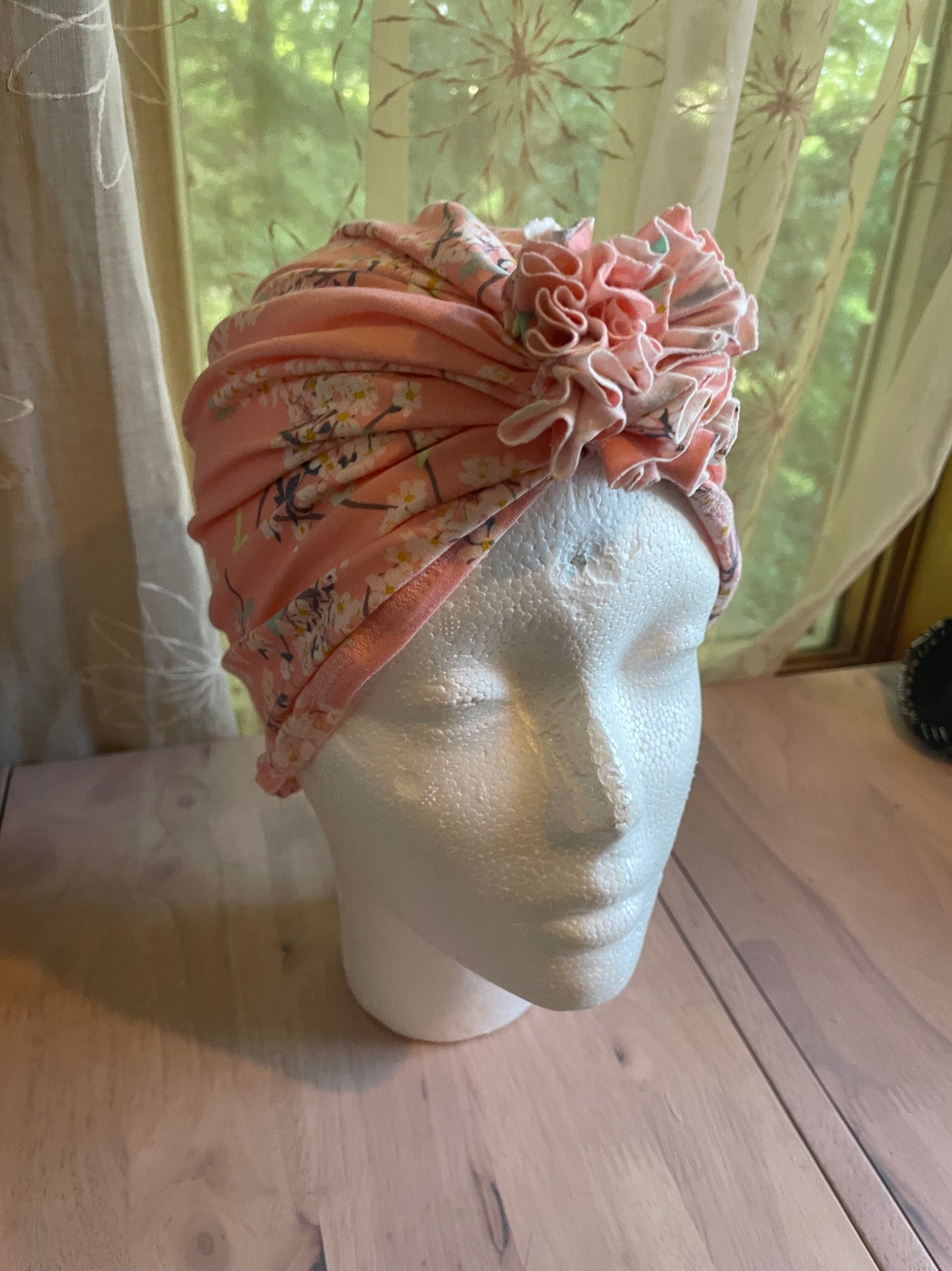 Cherry Blossom Floral Turban Hat in blush