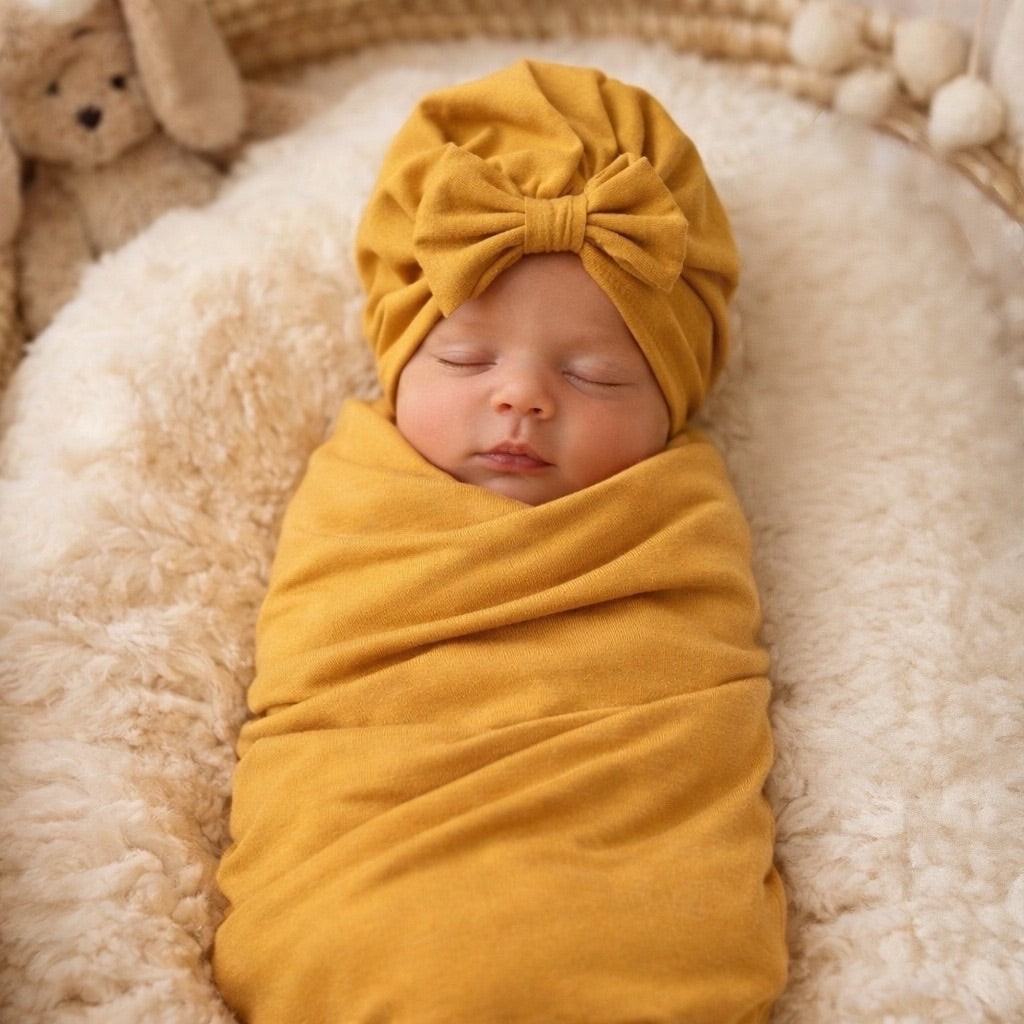 Newborn mustard Swaddle Blanket Set