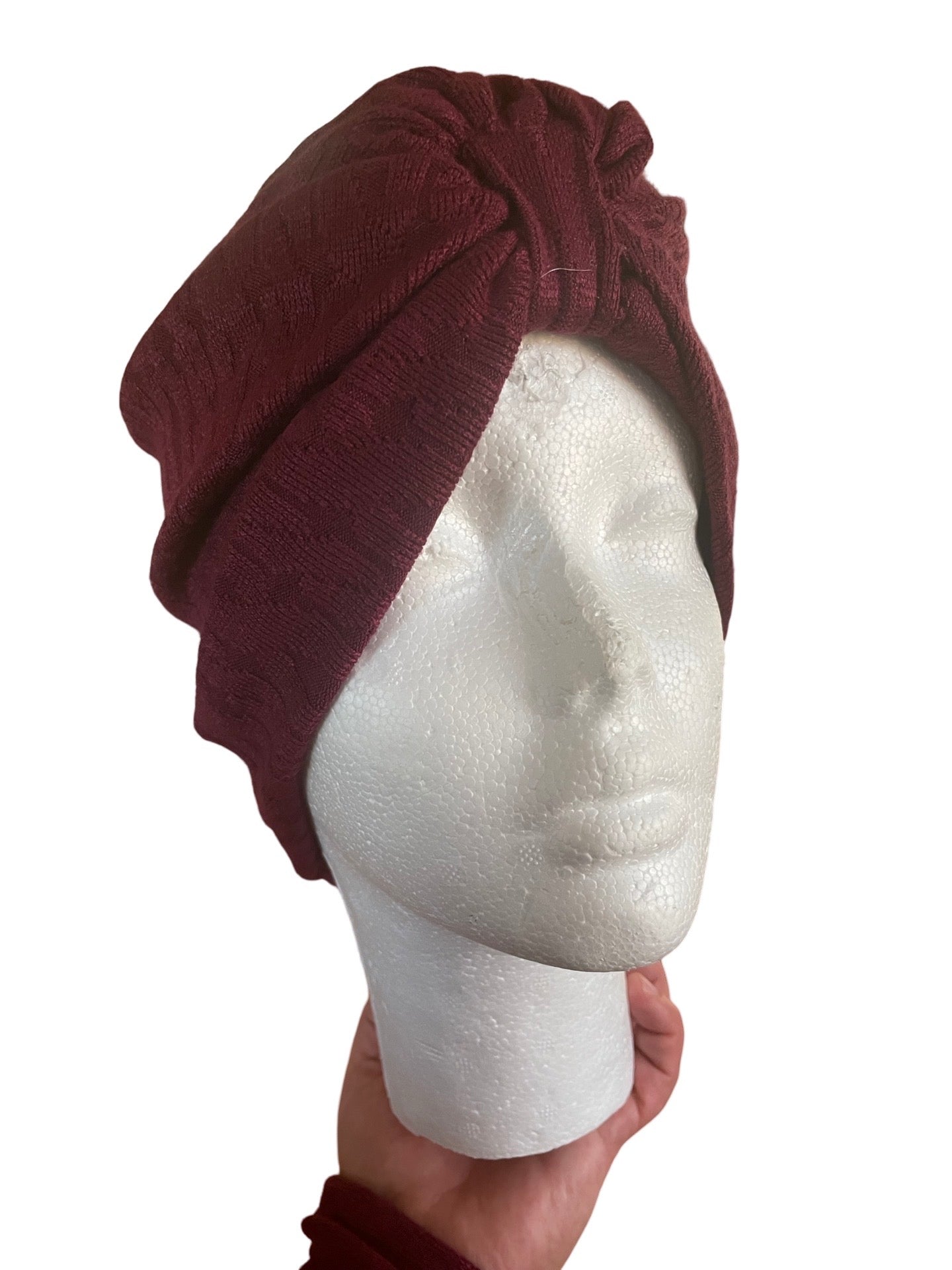 Cozy “dark Beauty” WINTER Comfortable Pre-Tied Cable knit Turban for hair protection and style