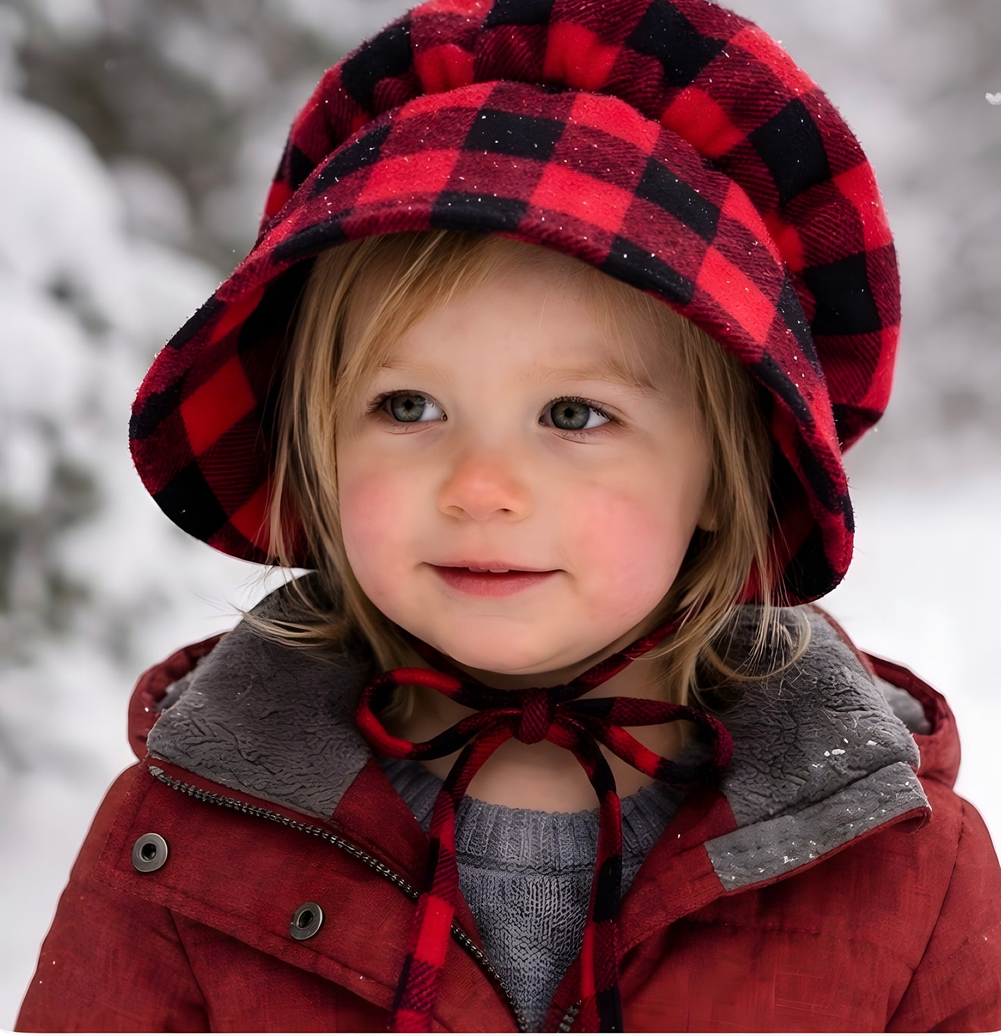 Buffalo Plaid Baby Bonnet | Christmas Winter Hat for Newborn, Infant & Toddler