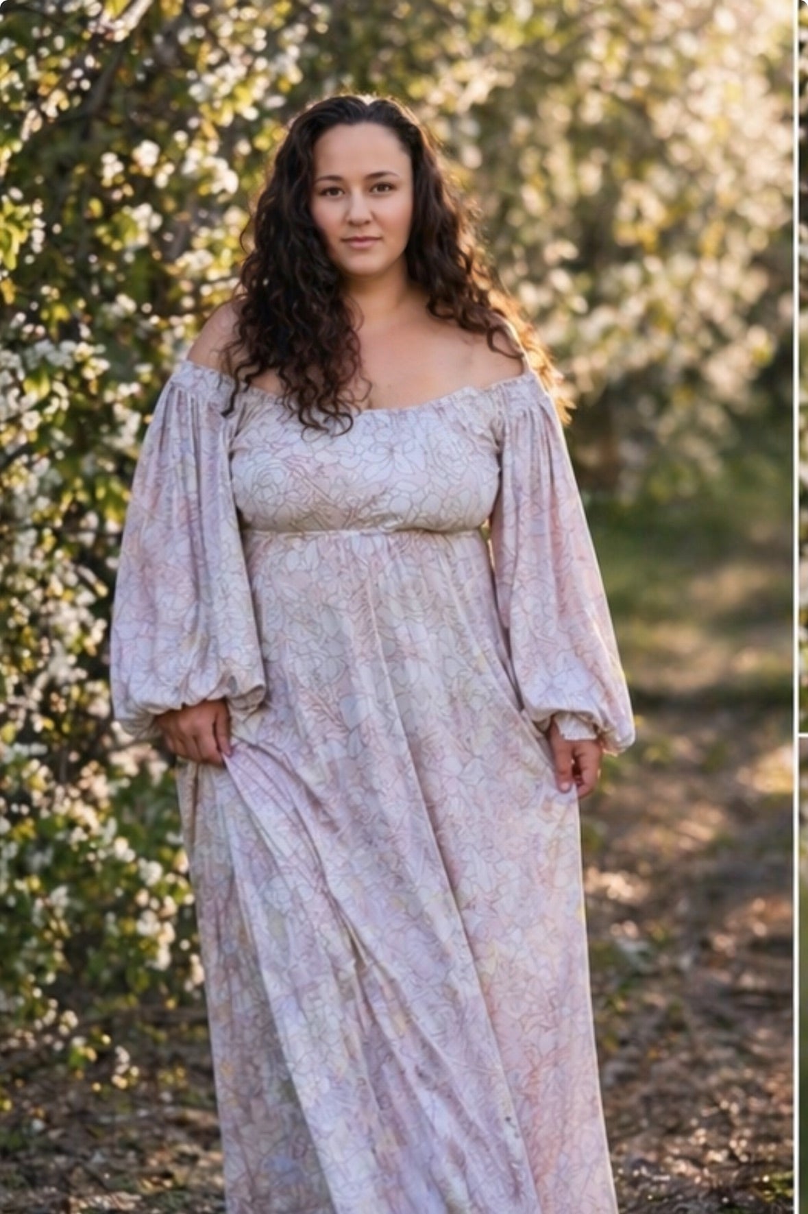 Off-Shoulder Romantic Maxi Dress – Handmade Flowing Sleeve Gown