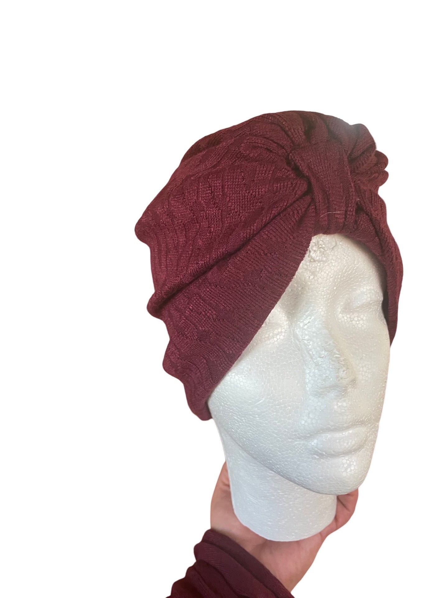 Cozy “dark Beauty” WINTER Comfortable Pre-Tied Cable knit Turban for hair protection and style