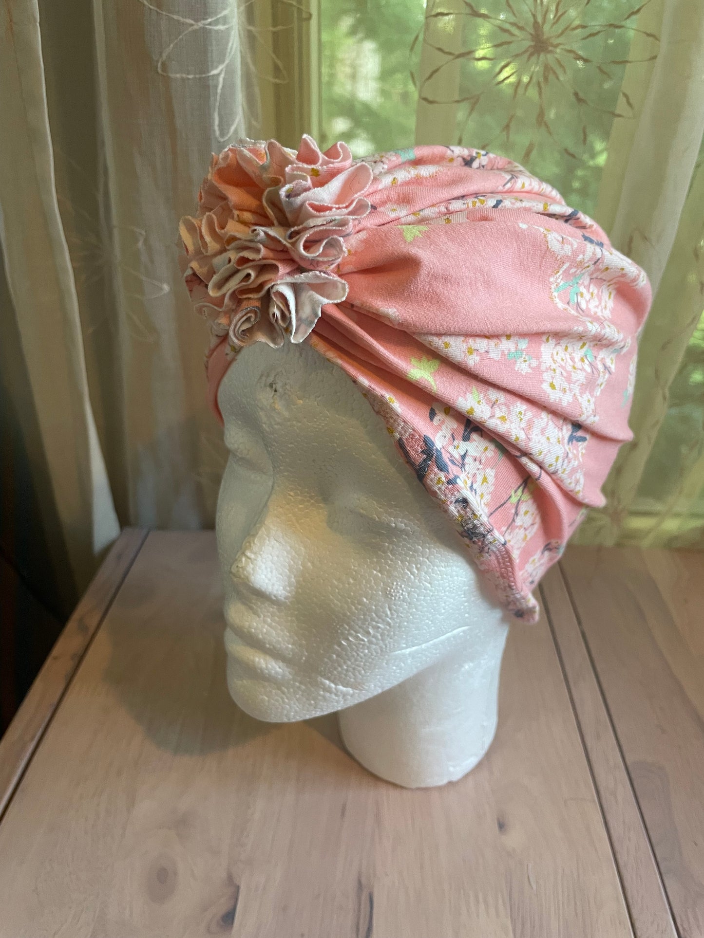 Cherry Blossom Floral Turban Hat in blush