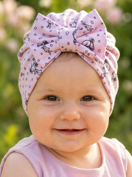 Baby Turban Hat with Bow – Pink Baby Girl Headwrap | Newborn Infant Toddler Hat | Cute Baby Shower Gift