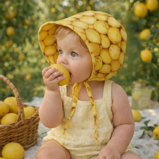 FRUIT LINEN BABY SUNHAT AND BONNET - Reversible with Ties or Snaps