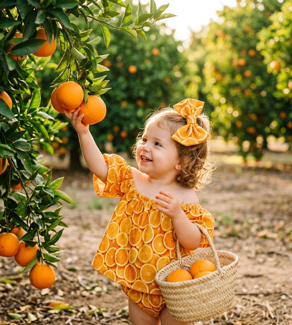 Sweet Orange Baby Outfit Set – Off Shoulder Top & Bow Headband | Summer Toddler Girl Outfit