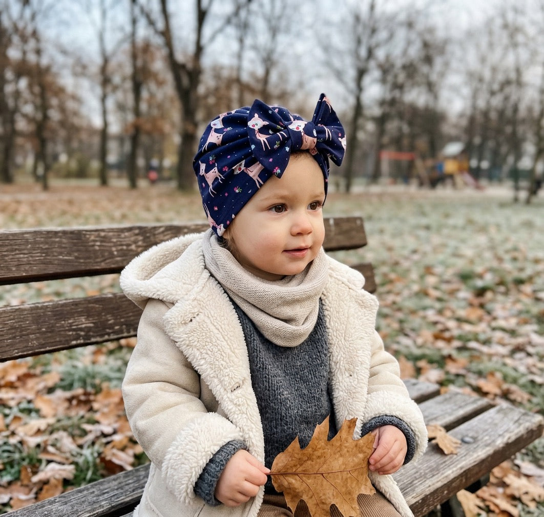 Navy Reindeer Baby Turban Hat | Christmas Headwrap | Infant & Toddler Girl