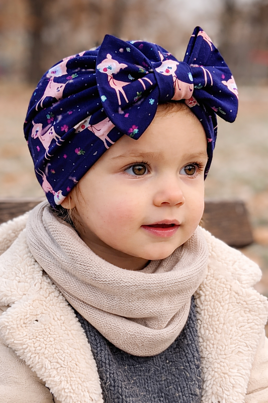 Navy Reindeer Baby Turban Hat | Christmas Headwrap | Infant & Toddler Girl