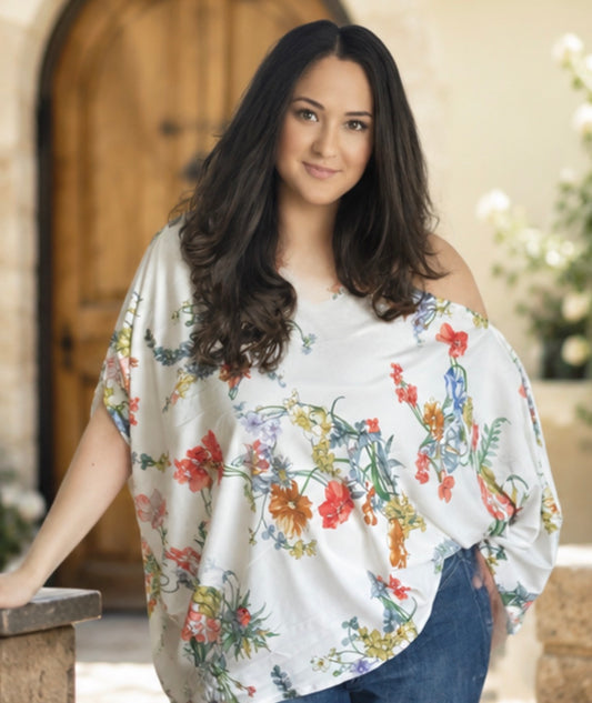 Off Shoulder Top Blouse Bat wing Top Long Sleeve Top Summer Blouse Chiffon Blouse Boho Top Vintage Blouse Floral summer plus size