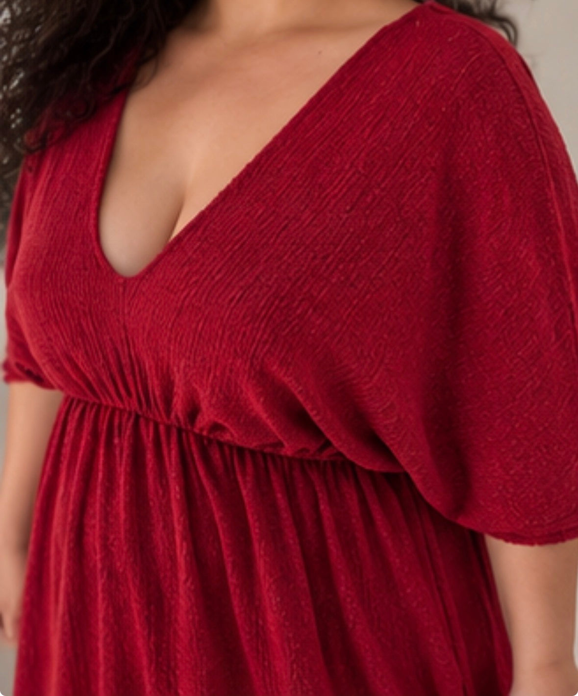 Empire Waist Dress | v neck goddess Dress in Red | crinkle knit | Ankle length flowing dress | boho summer valentine dress