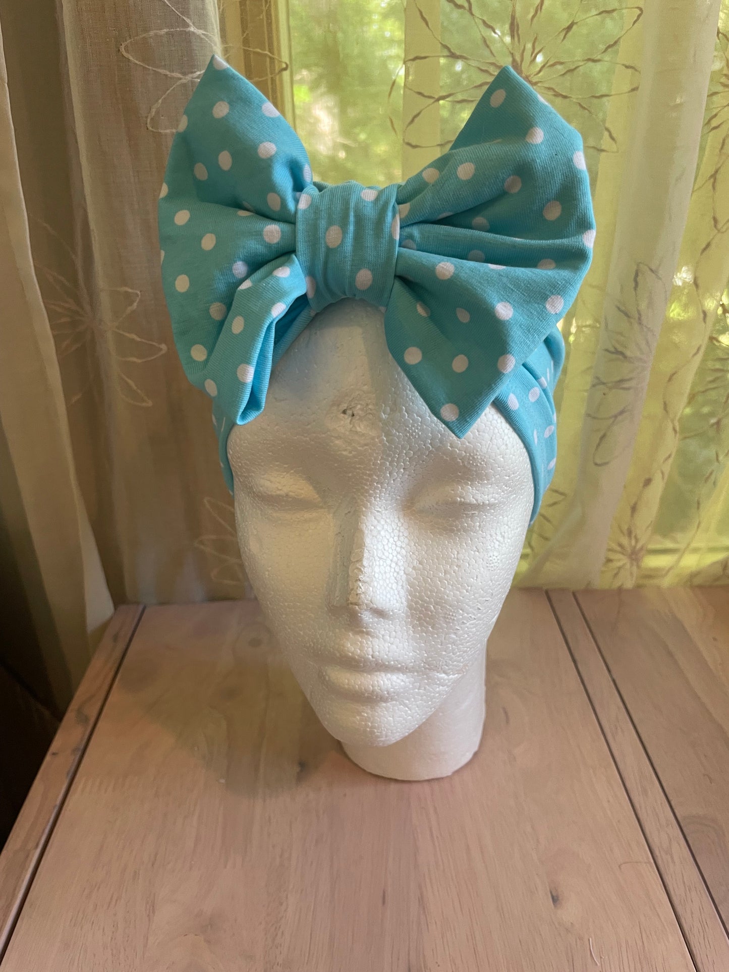 Boho Blue Polka Dot Turban Hat