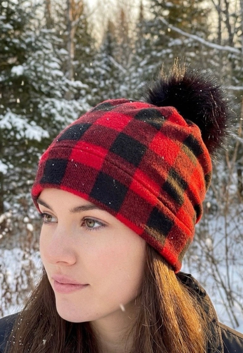 Red Plaid Buffalo Hat, Newborn Buffalo Plaid Beanie, Cotton Lumberjack Plaid Hat, Wild One Buffalo Plaid, Baby Shower Gift, Pompom hat