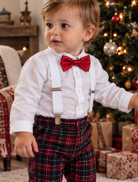 Bow Tie and Suspender Set, white Suspenders, boy Suspenders, baby Suspender Bow Tie, David's Bridal Apple Red suspenders, Apple Red bow tie