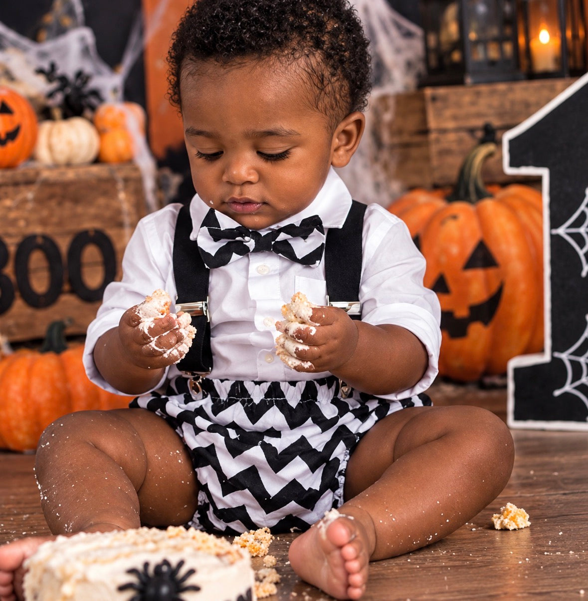 Chevron Cake Smash Outfit -1st Birthday- Bloomer, suspenders, bow tie