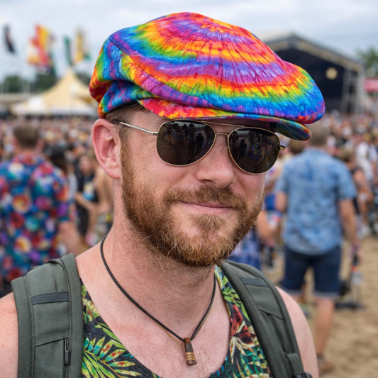 Handmade Tie Dye Flatcap Gatsby Newsboy Rave Hat Rainbow Multi Colour Festival Tie dye flat cap