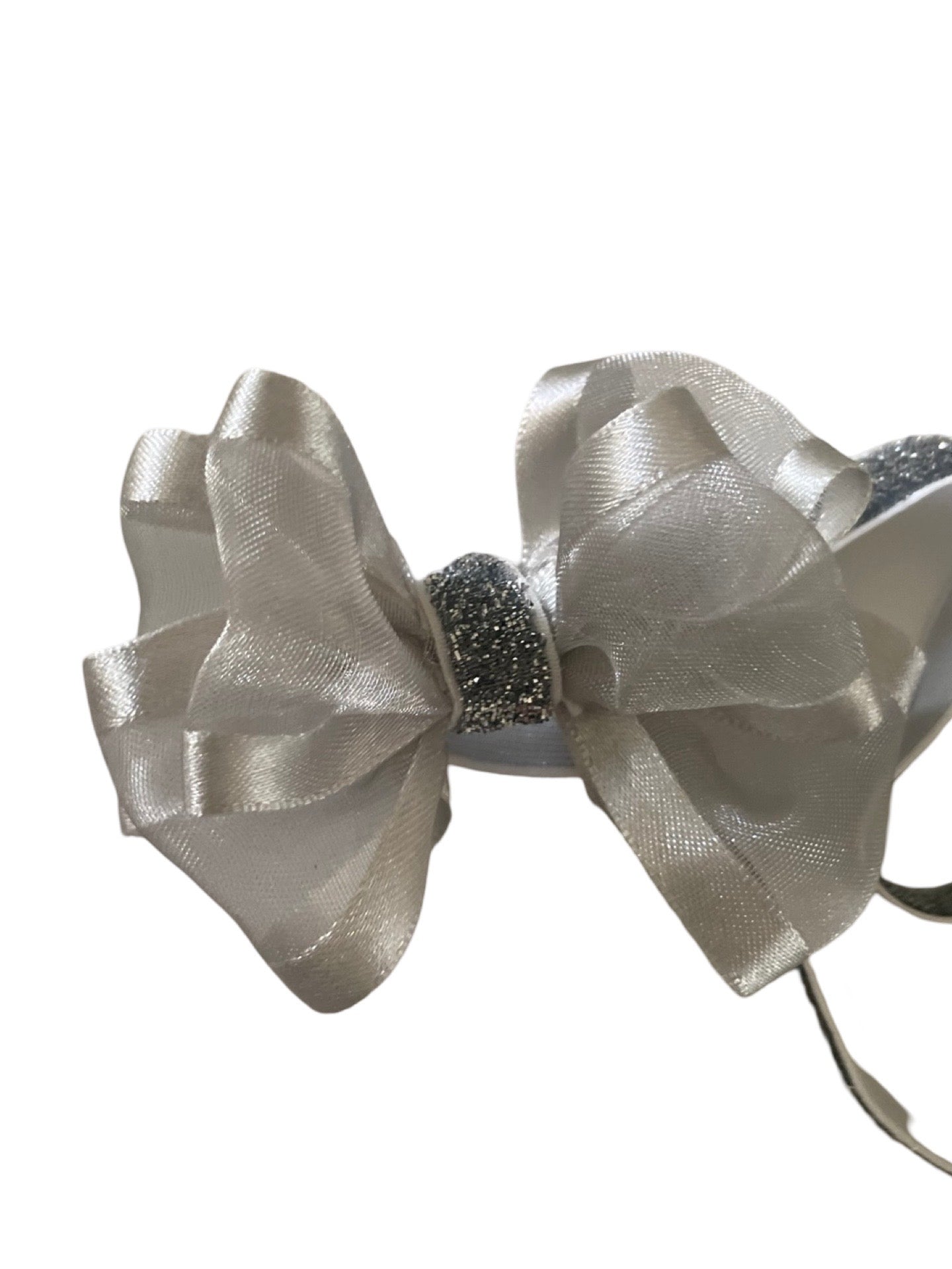 Silver bow headband for Holiday celebrations like Christmas and Special occasion family photos