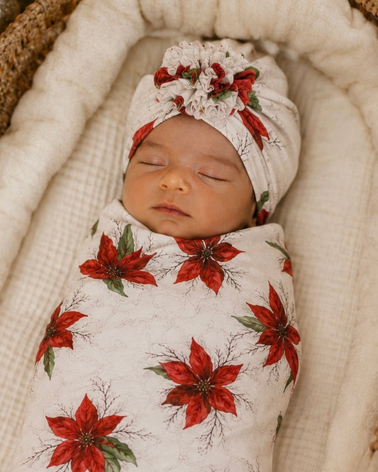 Christmas Swaddle Blanket / Christmas Swaddle Set / poinsettia Swaddling Blanket / newborn Christmas gift