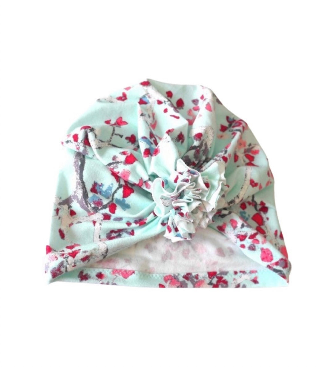 Mint floral Girl ruffled turban hat
