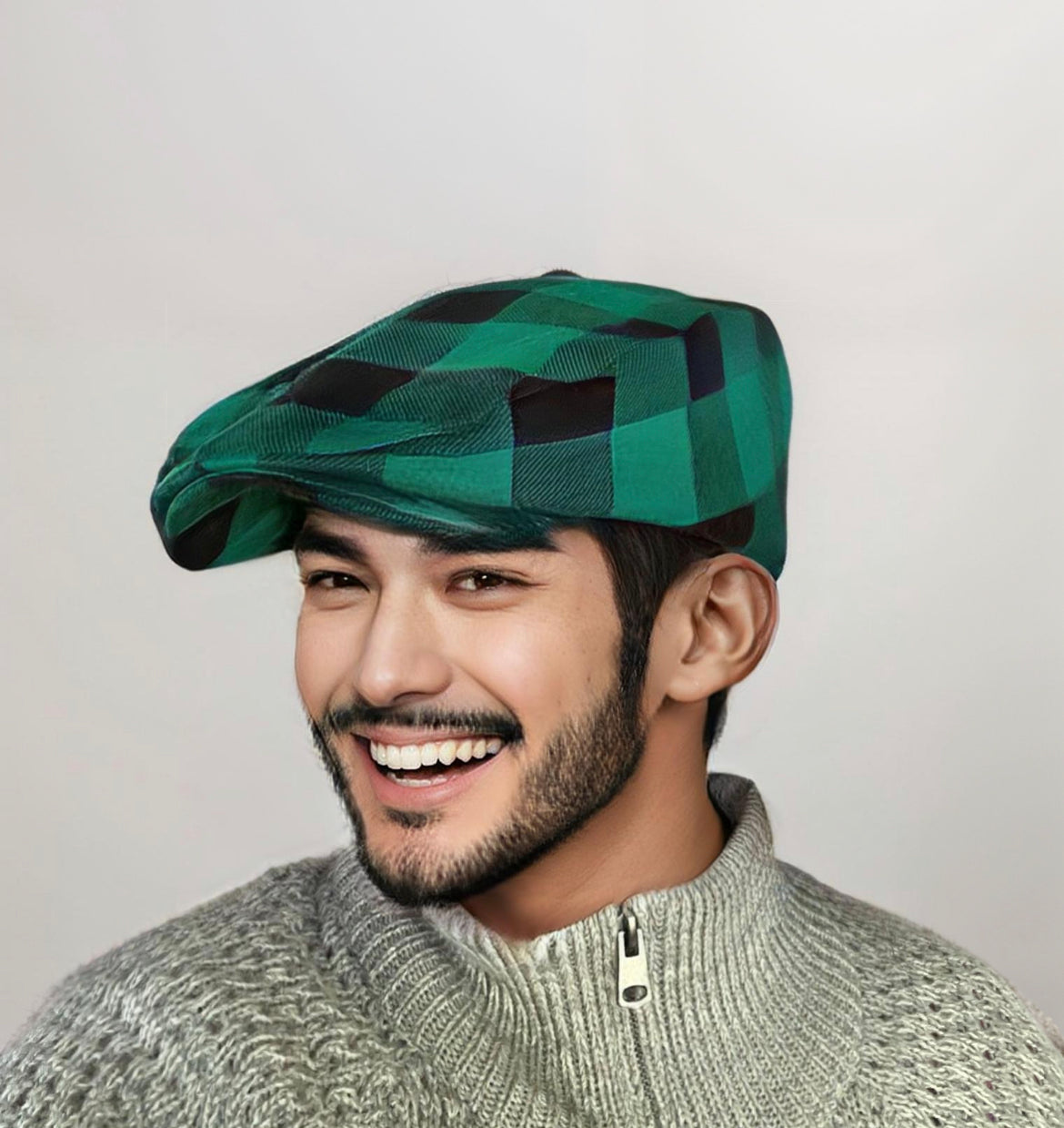 Green Buffalo Plaid Flat Cap