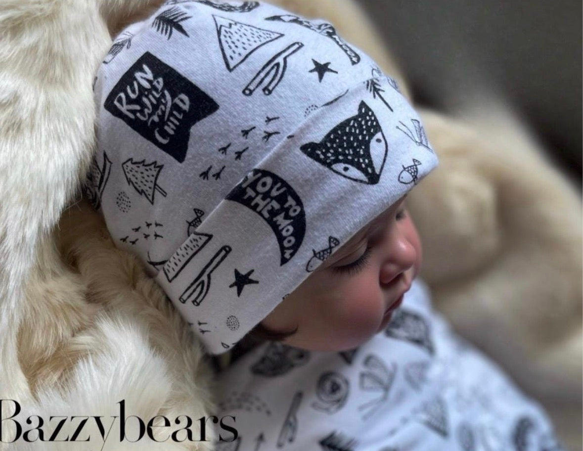 Wild Bear Deer Newborn Baby Boy Swaddle Set with newborn hat