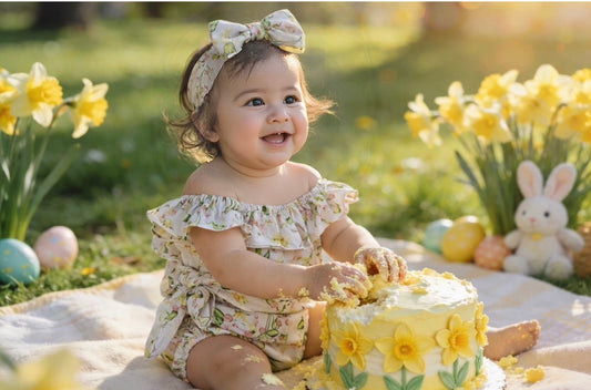 Baby Girl Easter Bunny Romper Daffodil Outfit