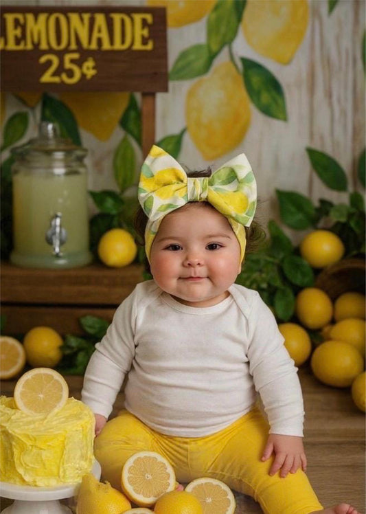 LEMONIA • BIG BOW Headwrap | Permanently Sewn & Pull-Proof | Big Bow Headbands | Soft and Stretchy | Big Bow Headwraps | lemon print