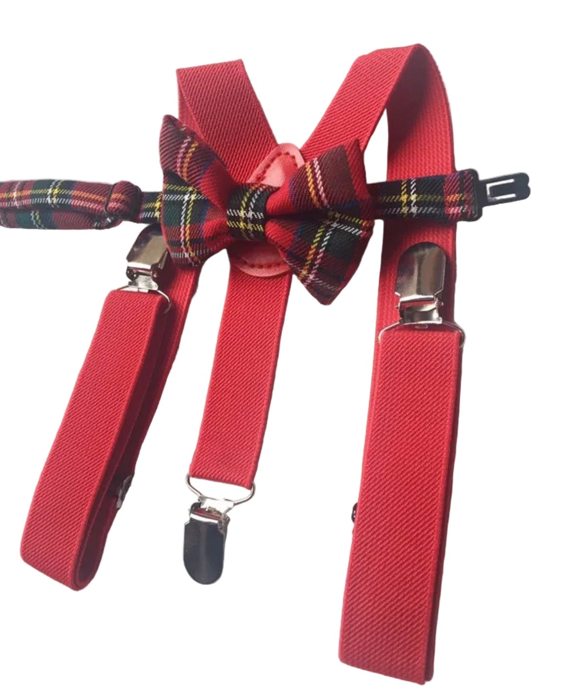 Royal Stewart Tartan Suspenders Bowtie, Red Plaid Bow Tie and Braces, Green Braces and Bow Tie, Christmas Photo Prop Boy Suspenders Bowtie
