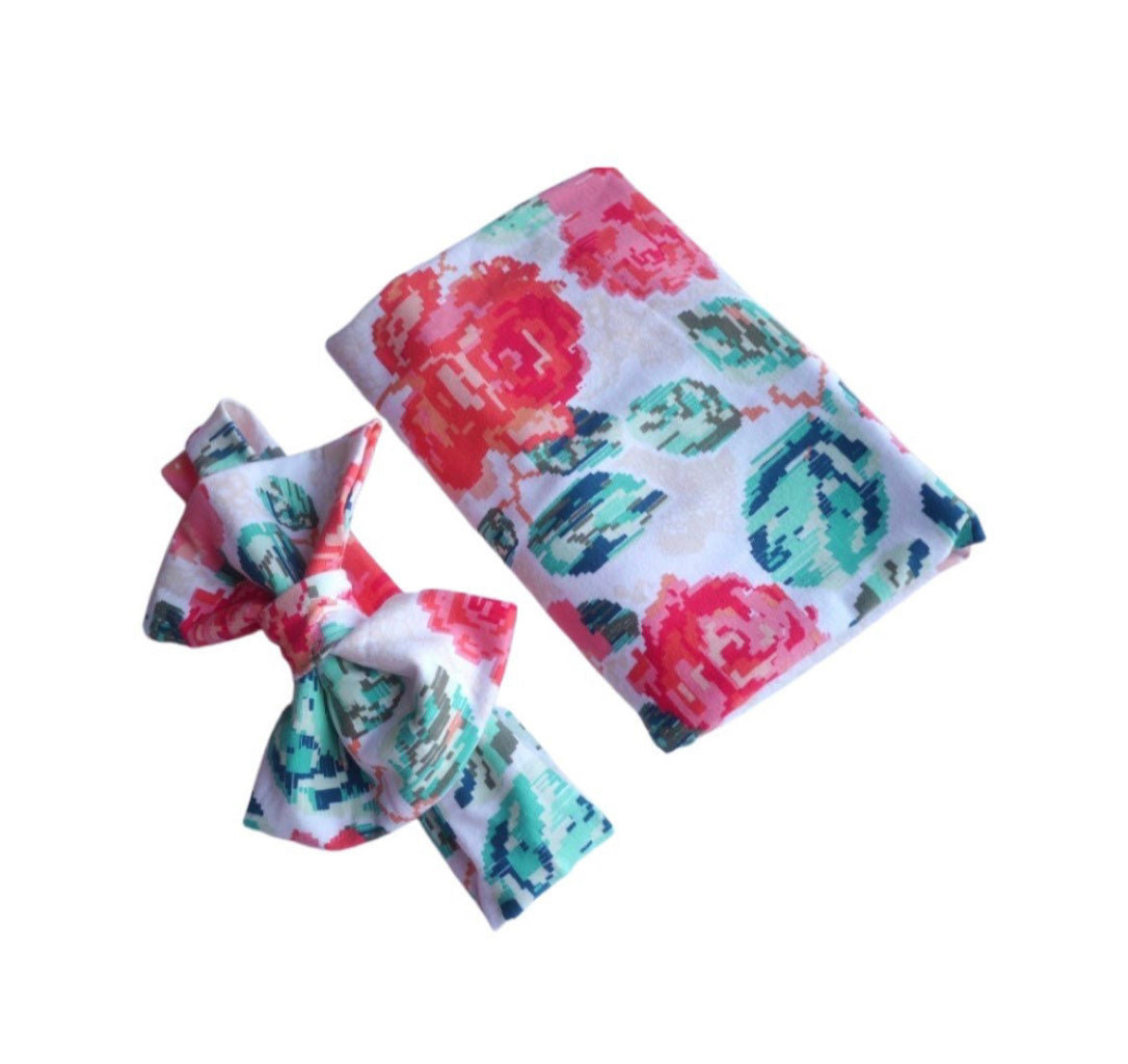 Baby rose floral swaddle blanket with headband