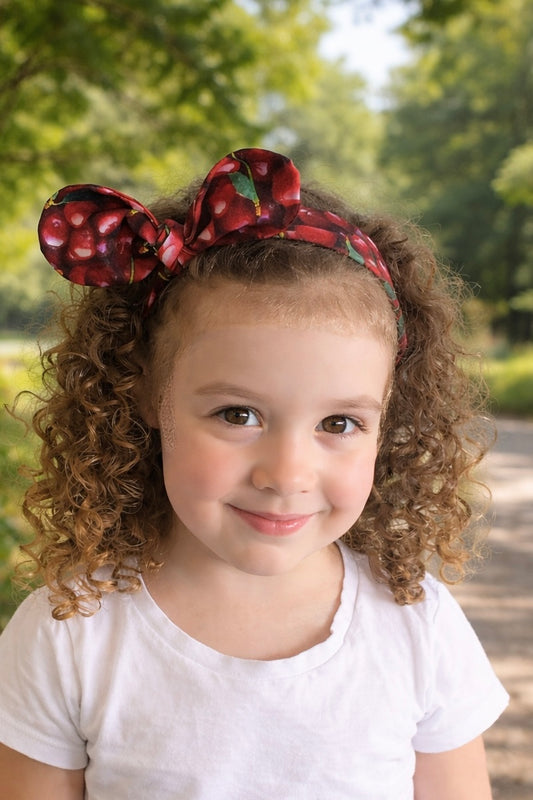 Cherry headband Top Knot headband adult headband girls hair band wide headband cherry top knot fabric headband pixie headband 40’s headband
