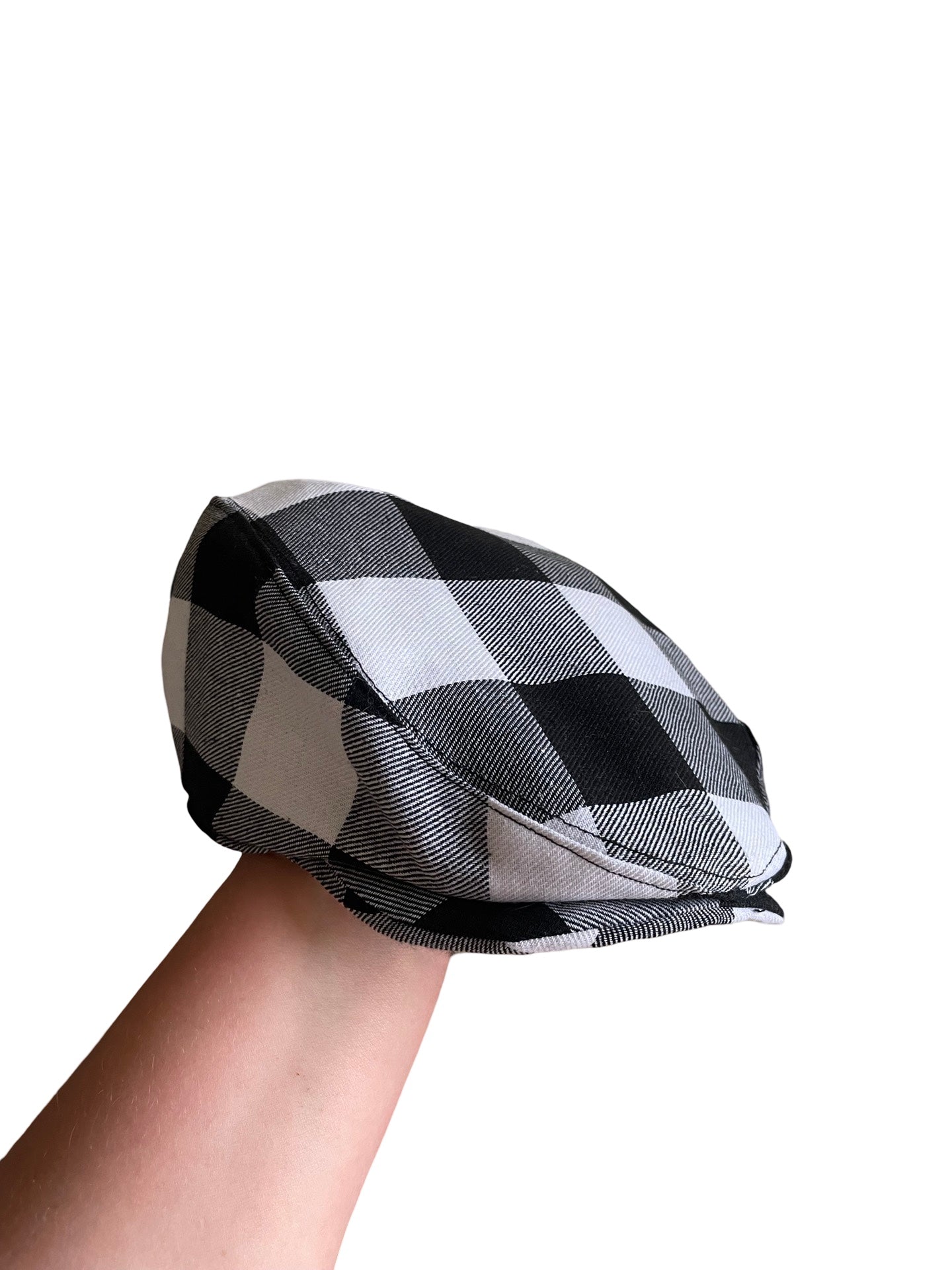 White and Black checkered plaid flat cap