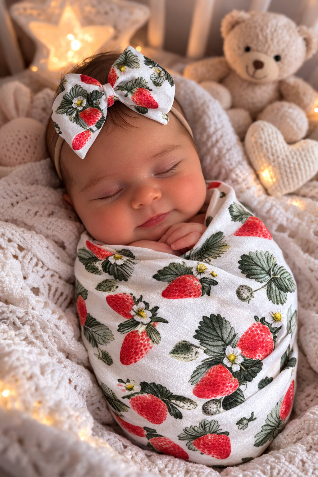 RED STRAWBERRY Swaddle Blanket Newborn Baby Girl Coming Home Outfit
