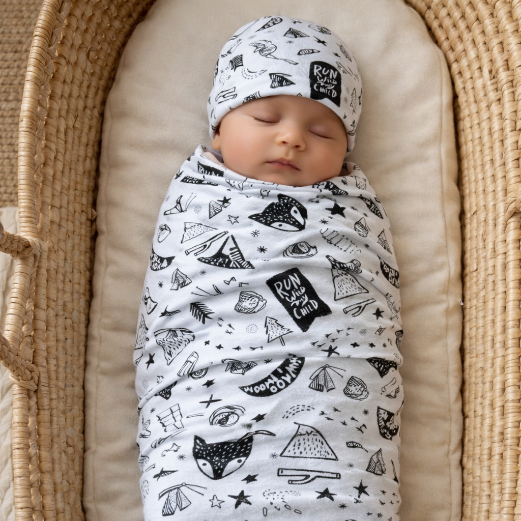 Wild Bear Deer Newborn Baby Boy Swaddle Set with newborn hat