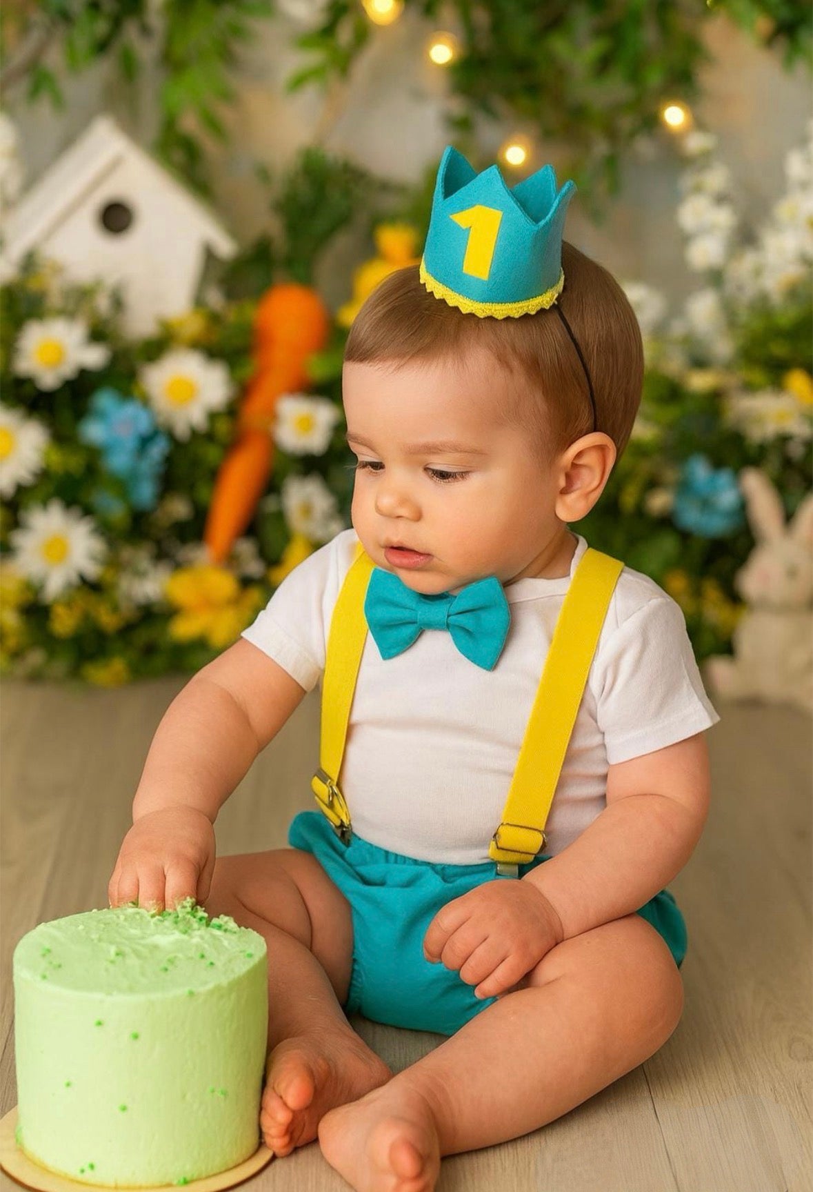 Easter Cake Smash Outfit aqua green Yellow — Boys First Birthday Outfit