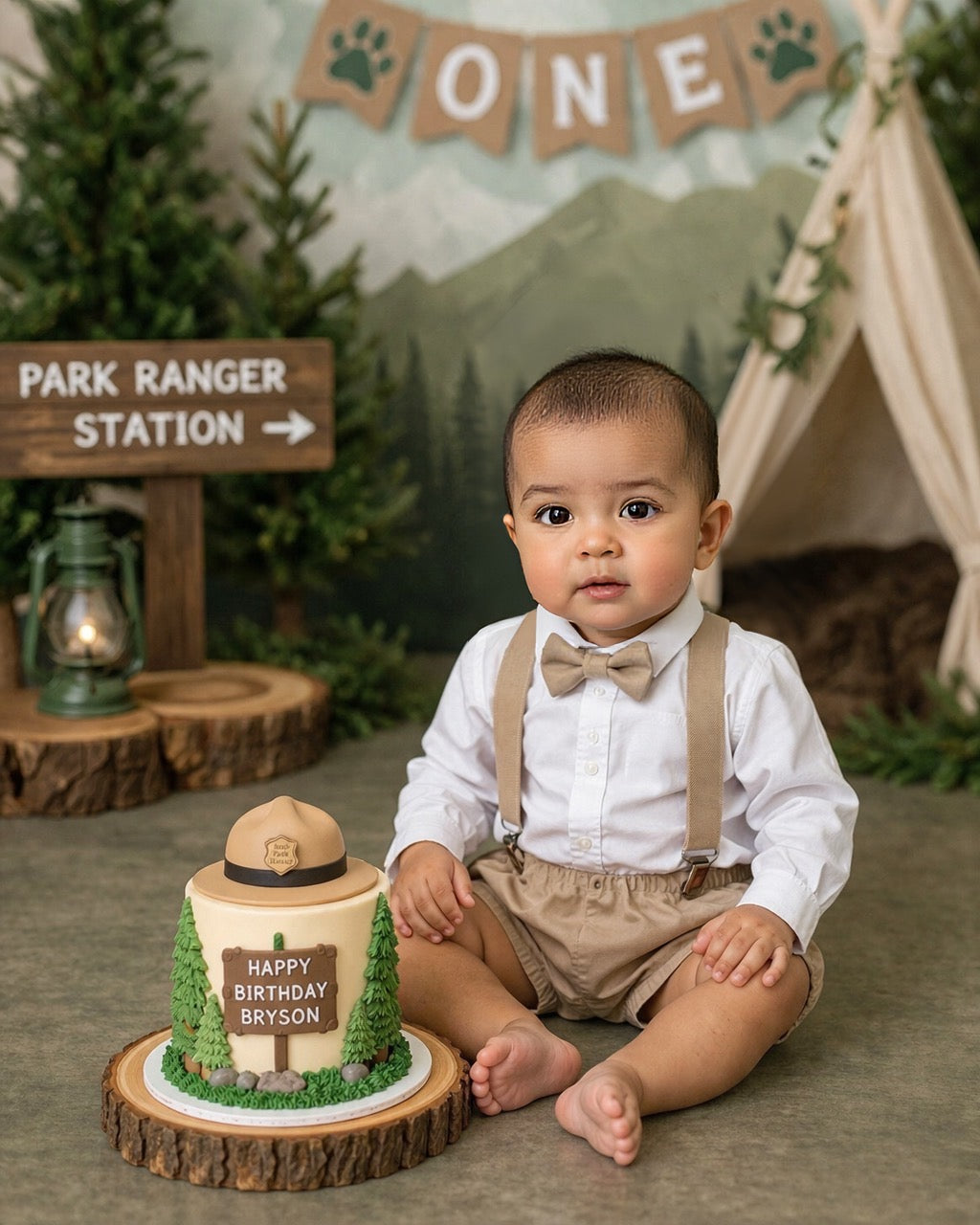 Baby cake smash first birthday Romper outfit for Photography props sitter milestone sessions (TAN beige brown)