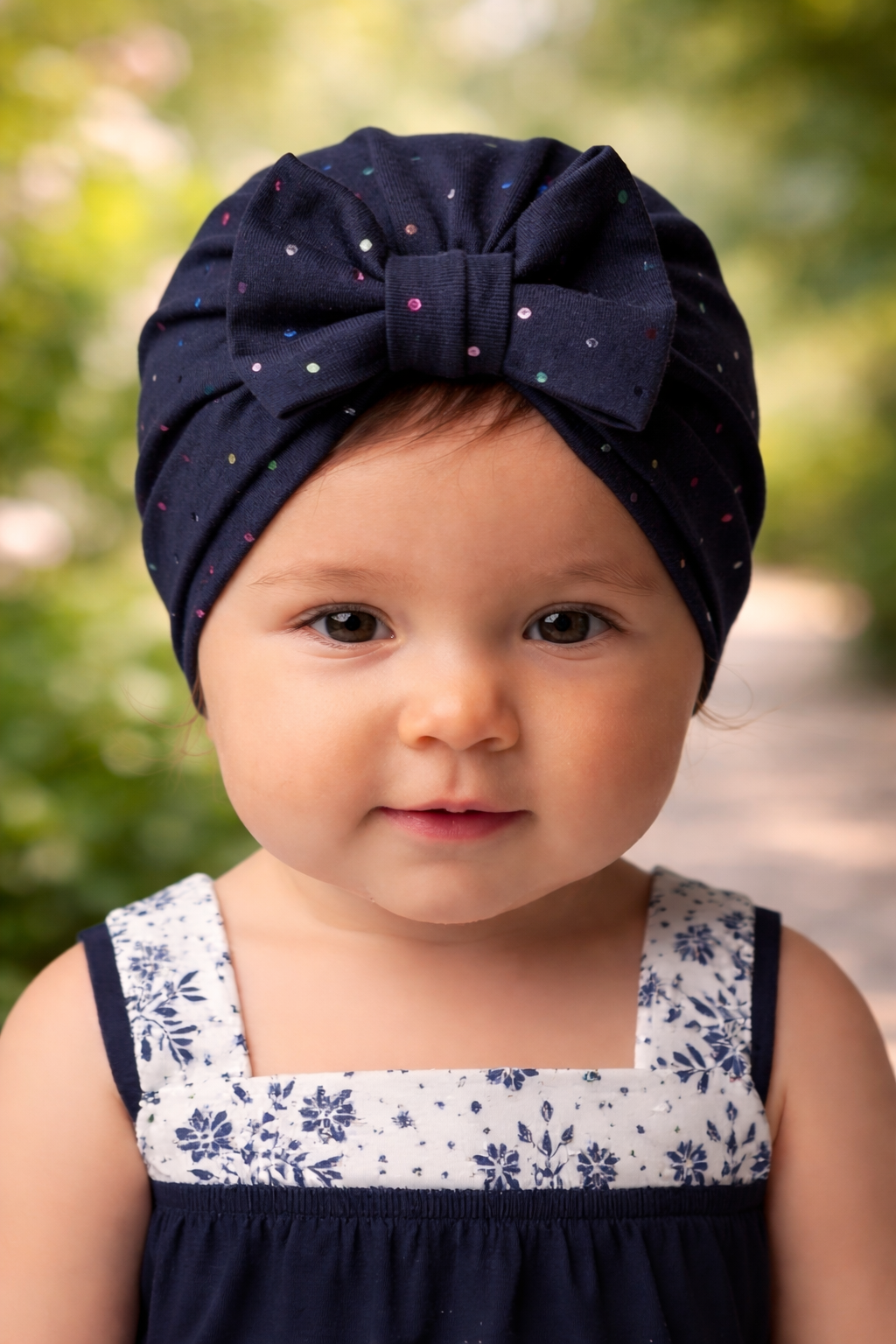 Black sparkle jersey bow turban hat