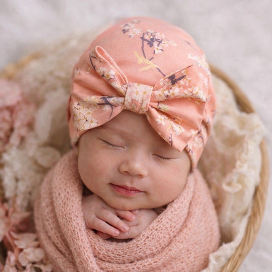 Cherry bow hat in blush pink
