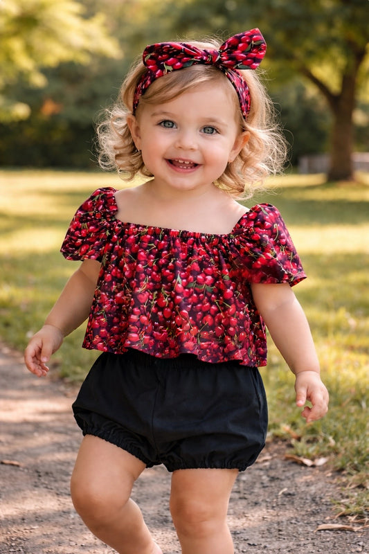 Baby Girl Set, Baby girl clothes, Baby outfit, baby sunsuit, Photography prop, Cherry, Red, Birthday outfit,baby shower gift,summer baby