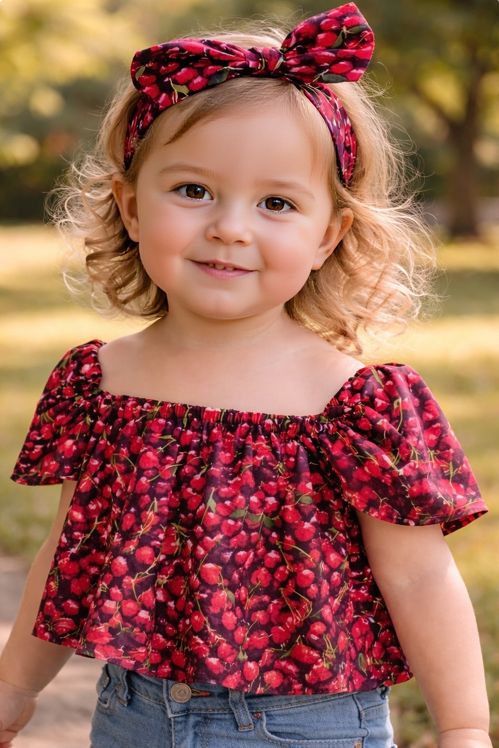 Cherry off shoulder top, girls cherry crop top, toddler summer crop off shoulder