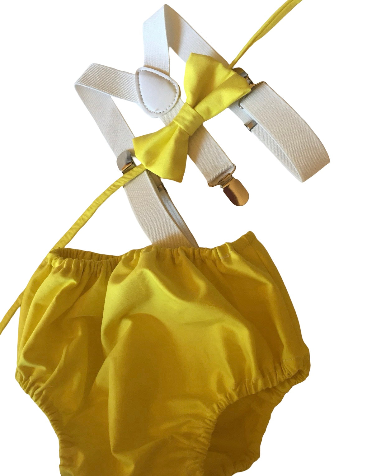 Cake Smash Outfit, Baby Photo Prop, Diaper Cover Set, First Birthday Outfit, Yellow Seersucker Diaper Cover Suspenders Bow Tie, Suspenders