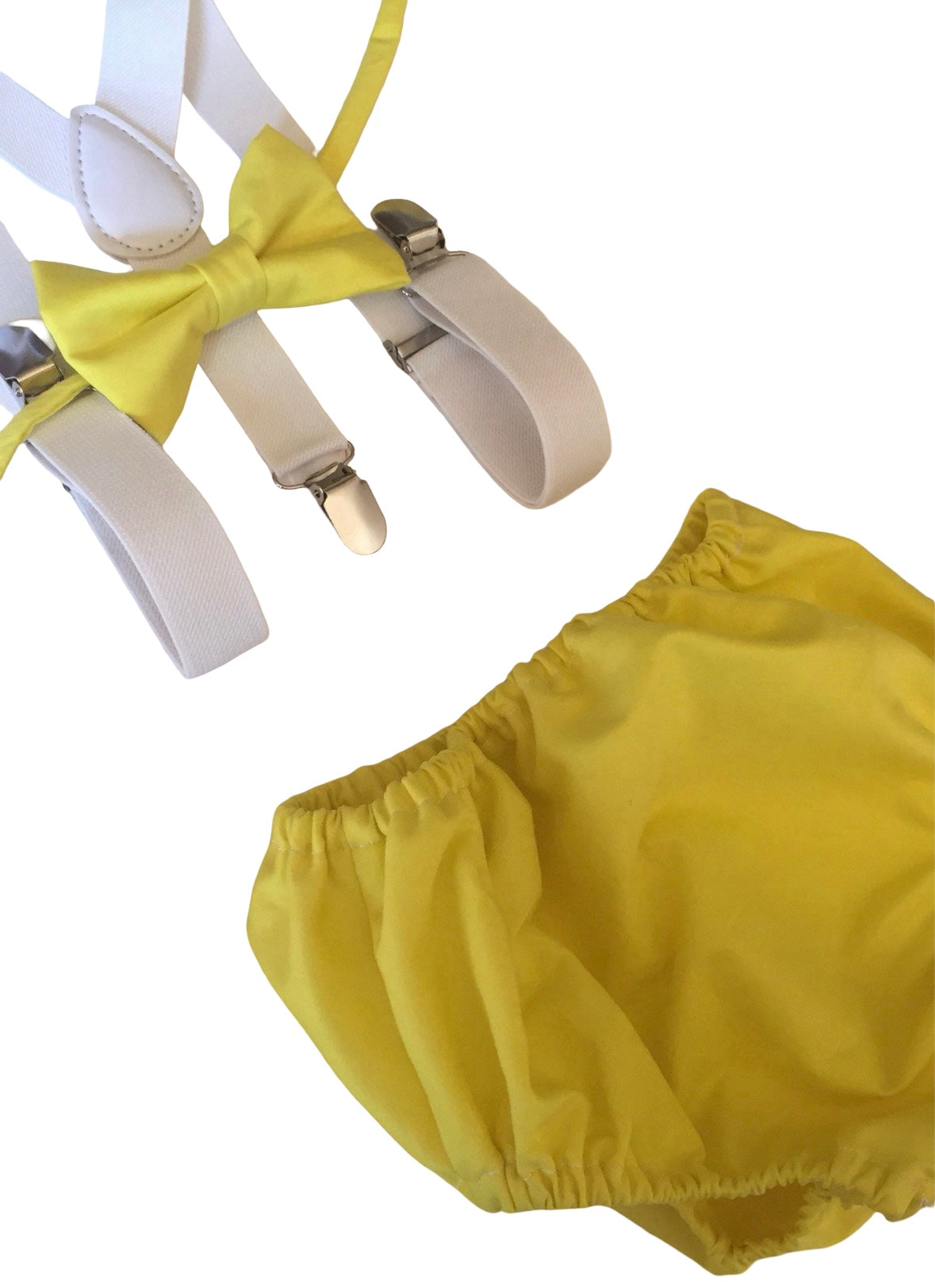 Cake Smash Outfit, Baby Photo Prop, Diaper Cover Set, First Birthday Outfit, Yellow Seersucker Diaper Cover Suspenders Bow Tie, Suspenders