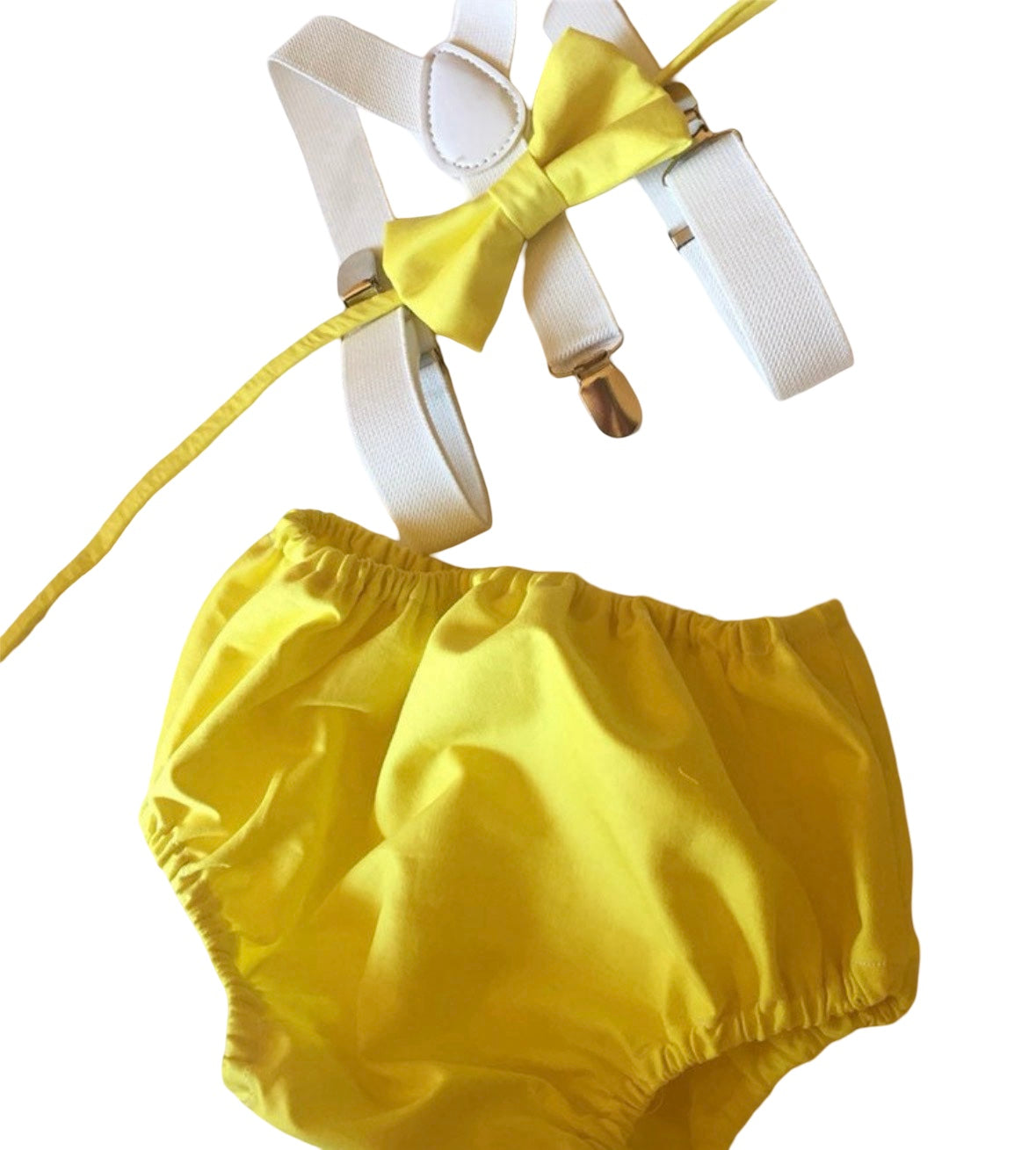 Cake Smash Outfit, Baby Photo Prop, Diaper Cover Set, First Birthday Outfit, Yellow Seersucker Diaper Cover Suspenders Bow Tie, Suspenders