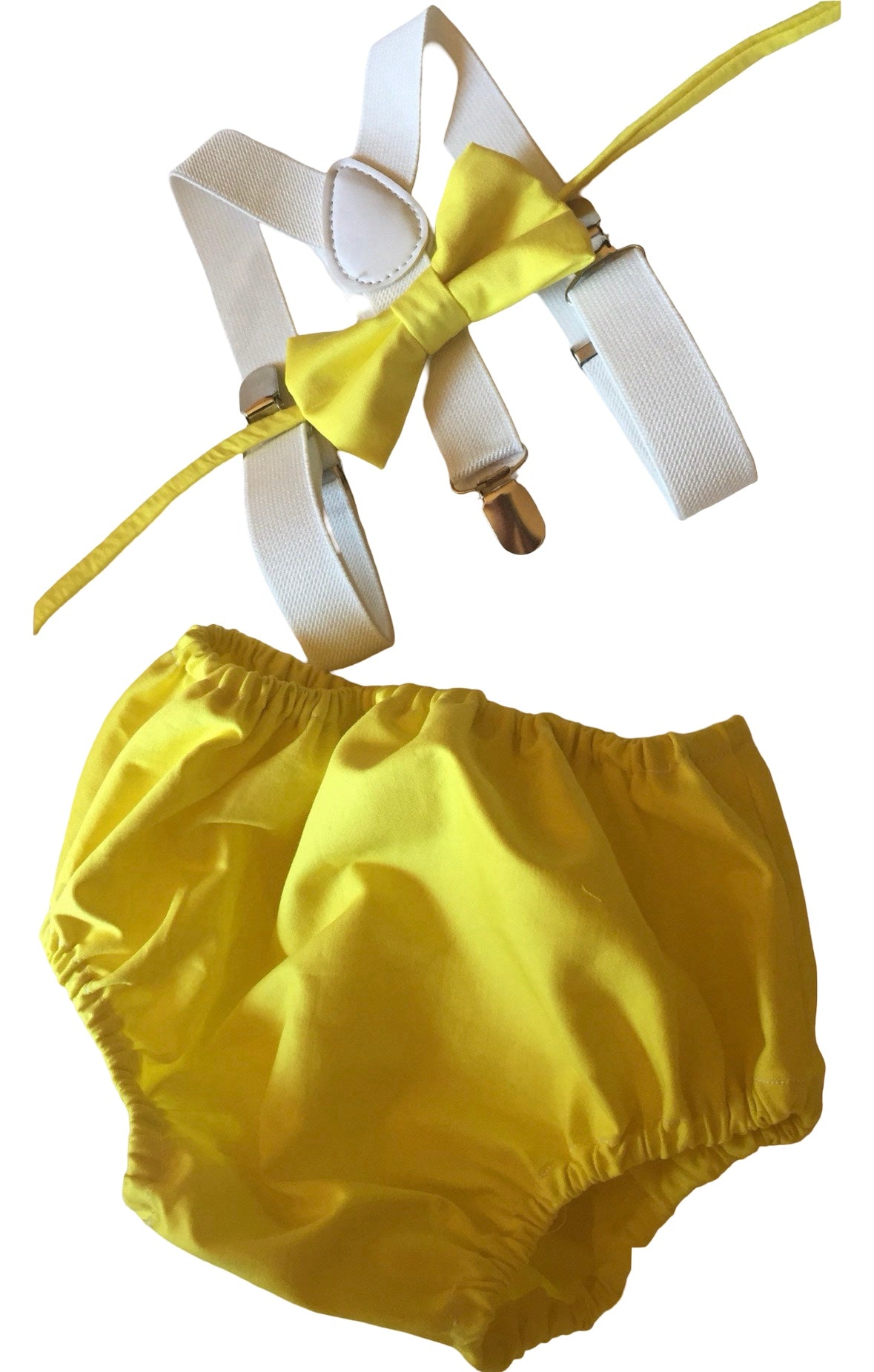 Cake Smash Outfit, Baby Photo Prop, Diaper Cover Set, First Birthday Outfit, Yellow Seersucker Diaper Cover Suspenders Bow Tie, Suspenders