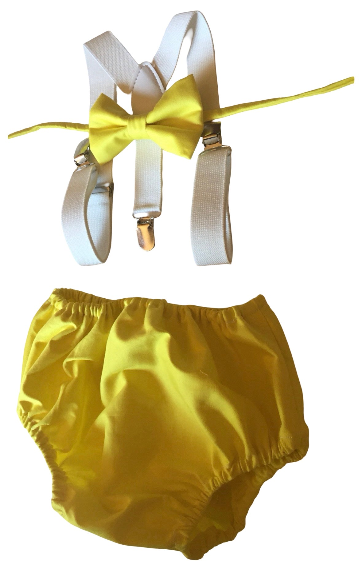 Cake Smash Outfit, Baby Photo Prop, Diaper Cover Set, First Birthday Outfit, Yellow Seersucker Diaper Cover Suspenders Bow Tie, Suspenders