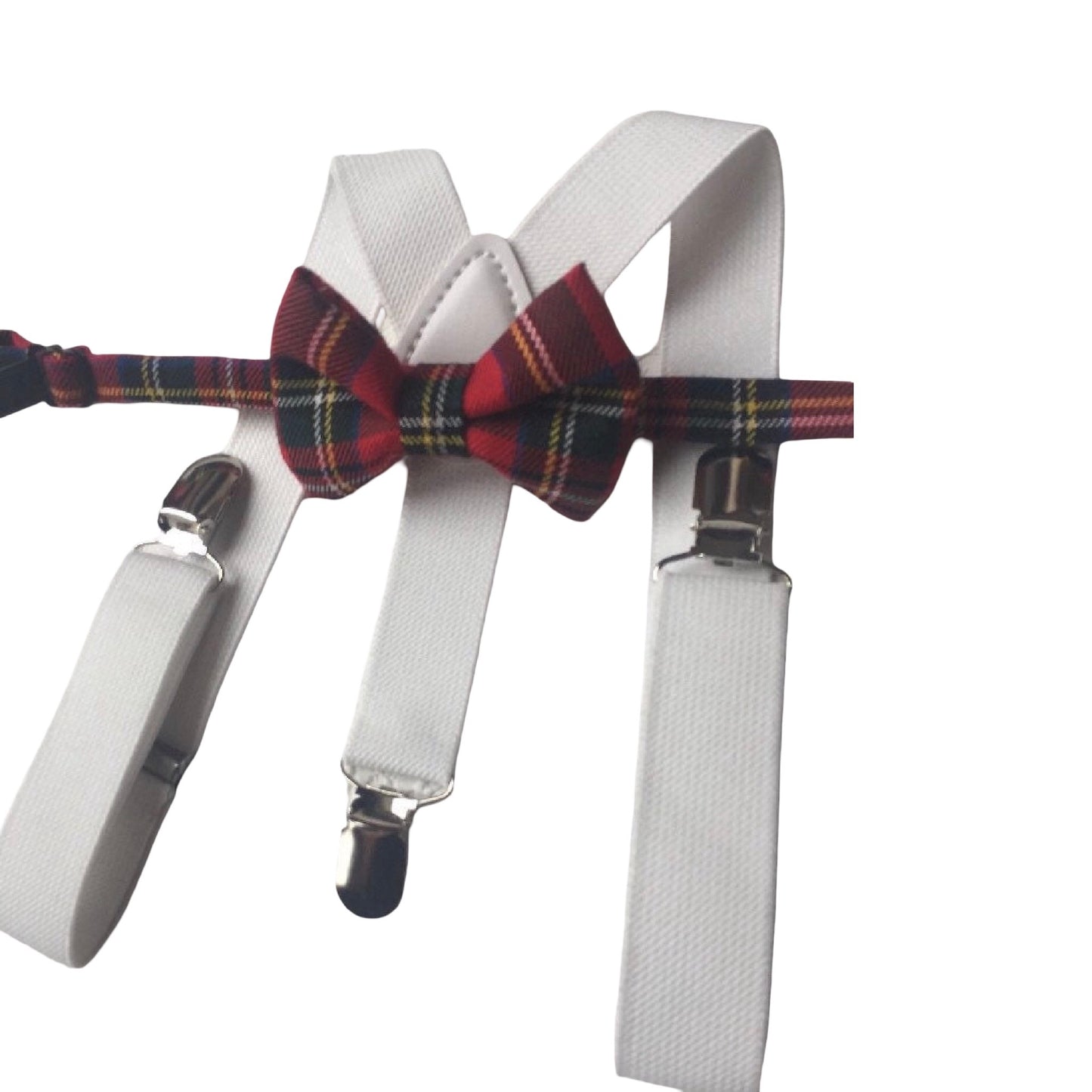 Royal Stewart Tartan Suspenders Bowtie, Red Plaid Bow Tie and Braces, Green Braces and Bow Tie, Christmas Photo Prop Boy Suspenders Bowtie