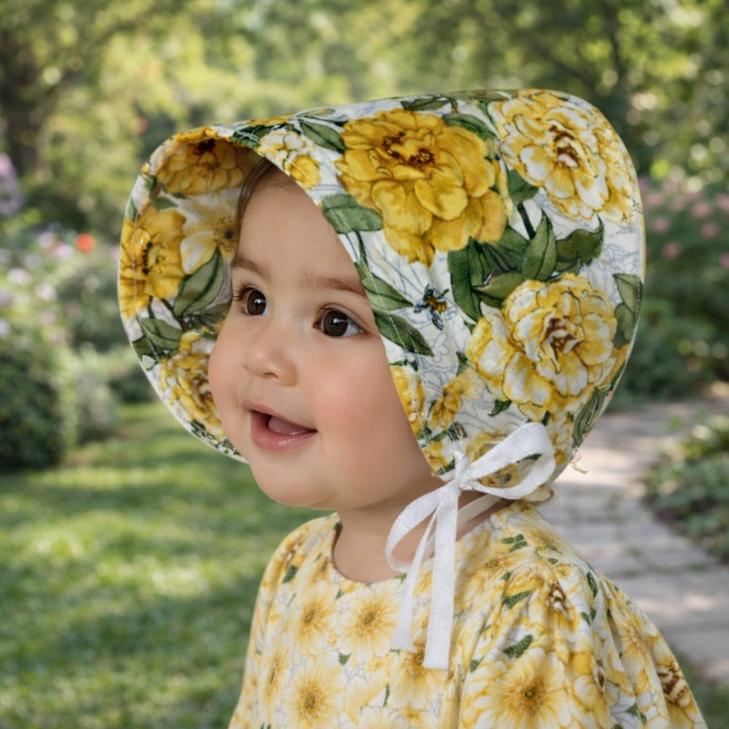 Brimmed floral Baby Bonnet Reversible