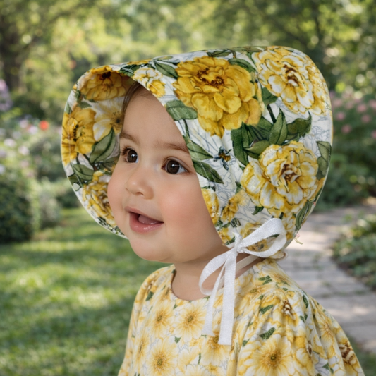 Brimmed floral Baby Bonnet Reversible