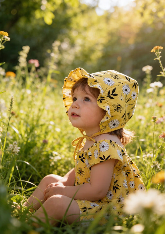 Spring Yellow Bee baby Bonnet and Sunhat