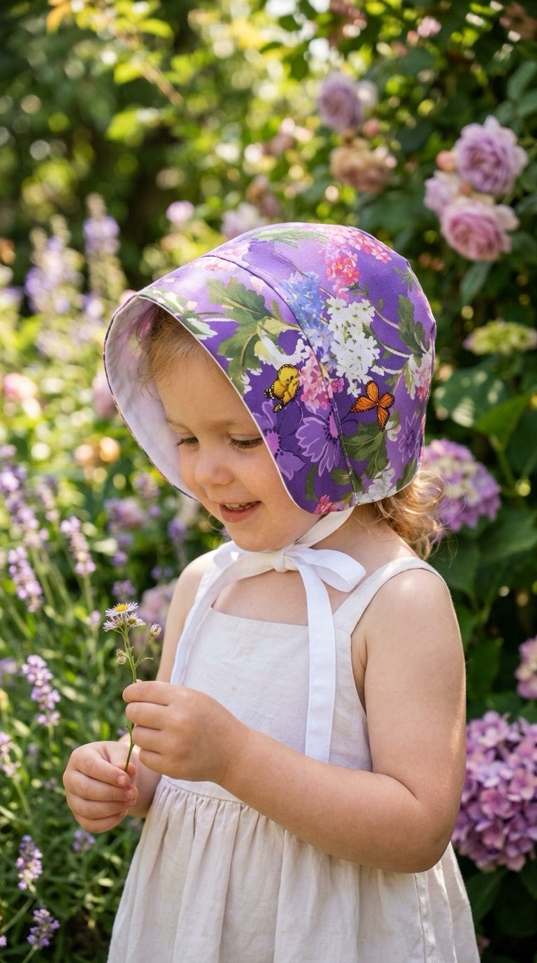 Purple butterfly Cotton Baby Bonnet and Sun Bonnet
